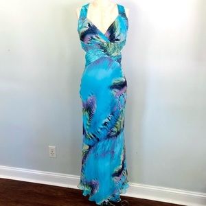 blue beaded 90s open back gown